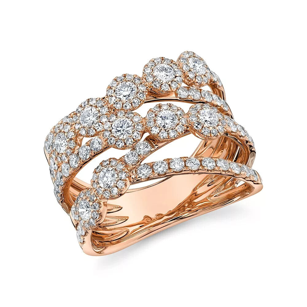 Diamond Crossover Crisscross X Ring 14K Rose Gold Bridge Multi Row Cocktail2