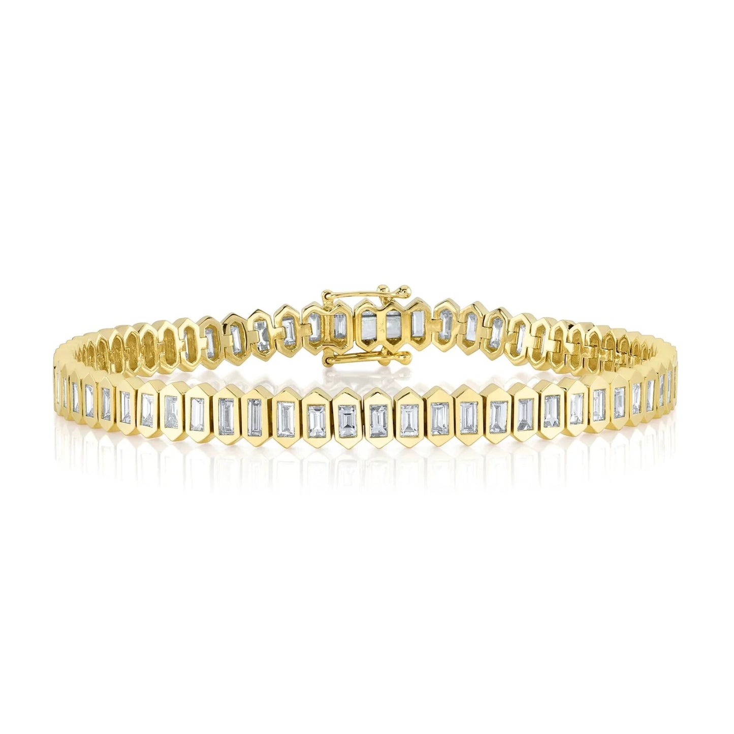 14K White Gold Baguette Diamond Tennis Bracelet Hexagon Bezel Natural 3.24CT2