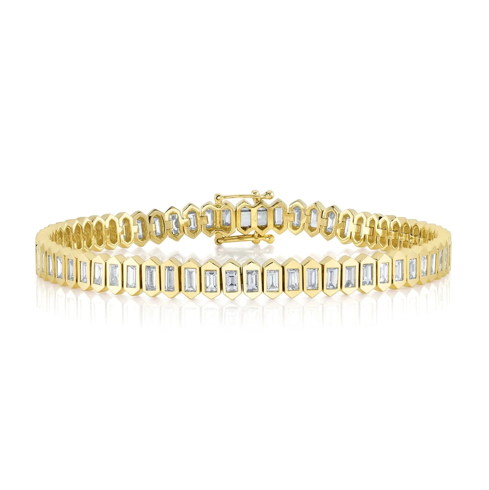 14K White Gold Baguette Diamond Tennis Bracelet Hexagon Bezel Natural 3.24CT2