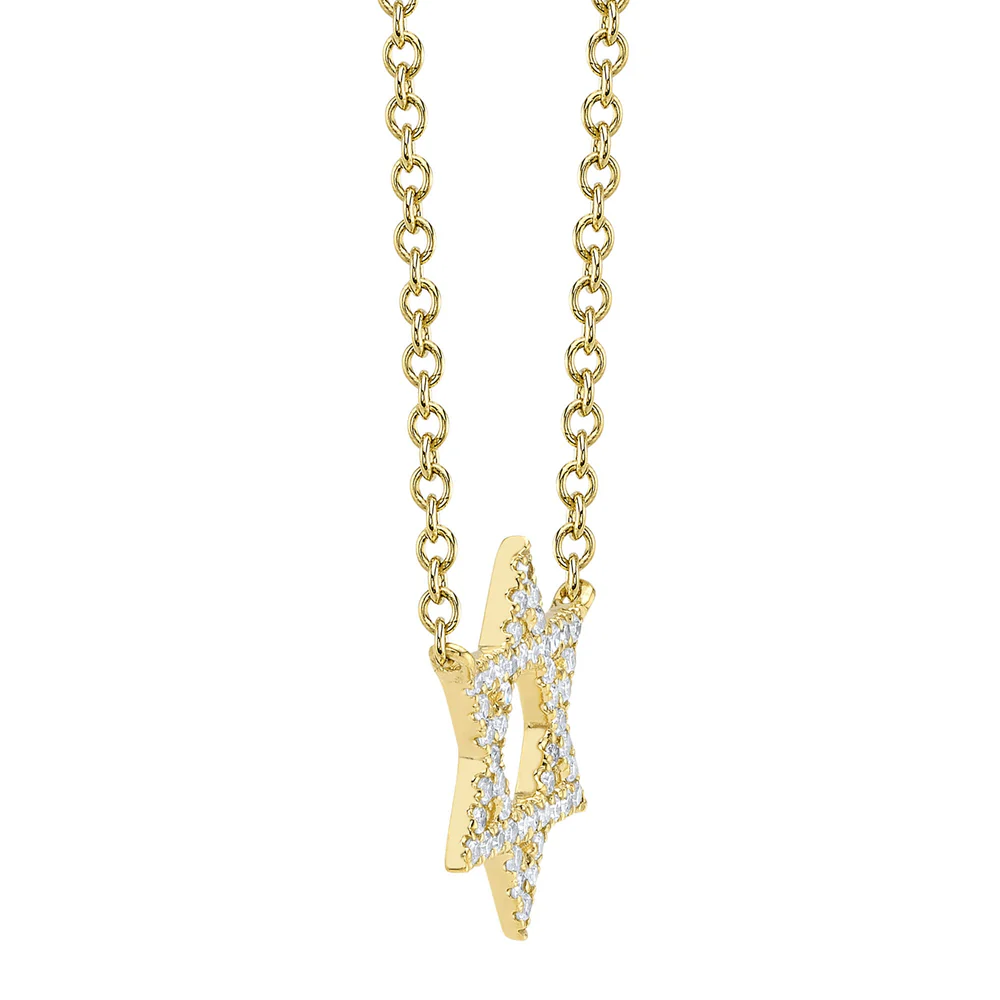 Diamond Star Of David 14K Yellow Gold Pendant Necklace Natural 0.11CT Adjustable3