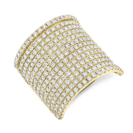 Wide Diamond Pave Ring 14K Yellow Gold Long Cocktail Dome 2.85CT Natural0