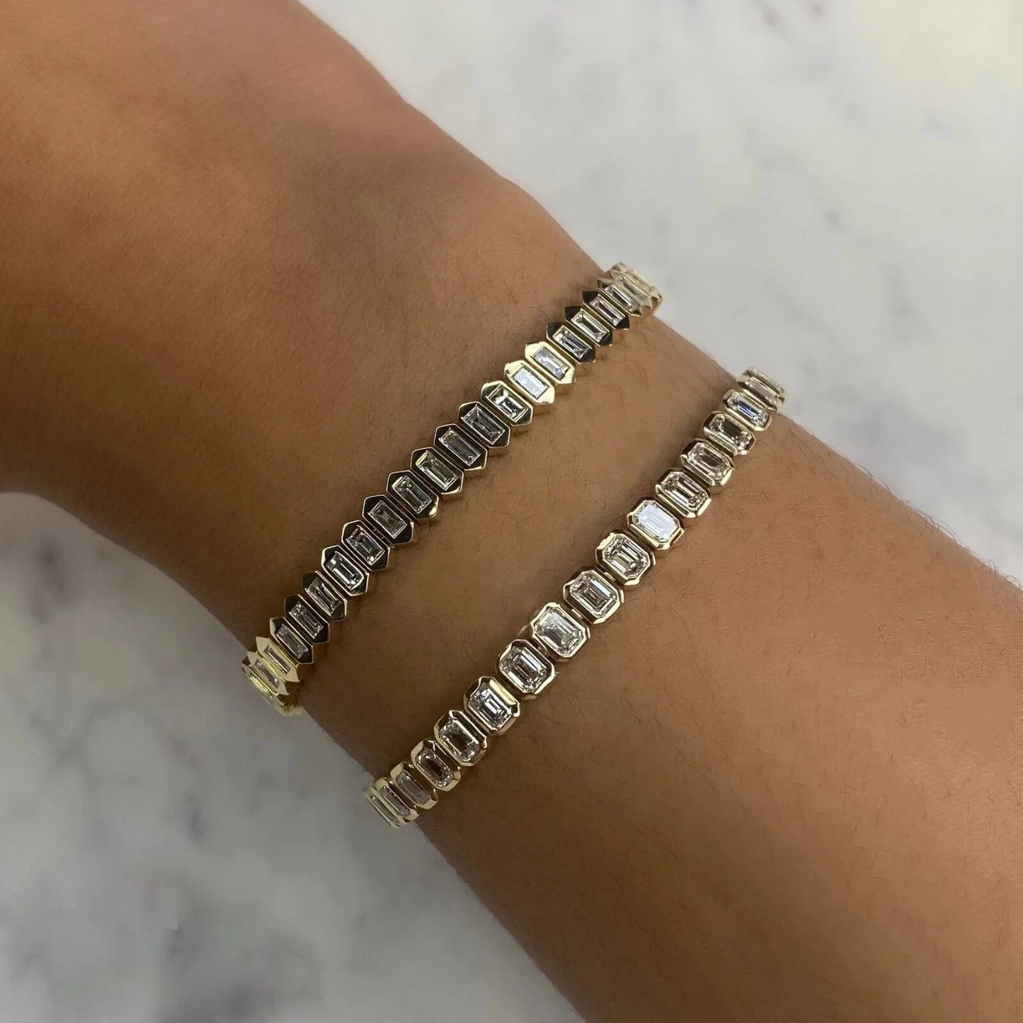 14K White Gold Baguette Diamond Tennis Bracelet Hexagon Bezel Natural 3.24CT1