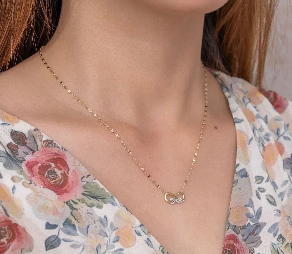 Diamond Infinity Necklace 14K Yellow Gold 0.05CT Natural Sparkle Chain1