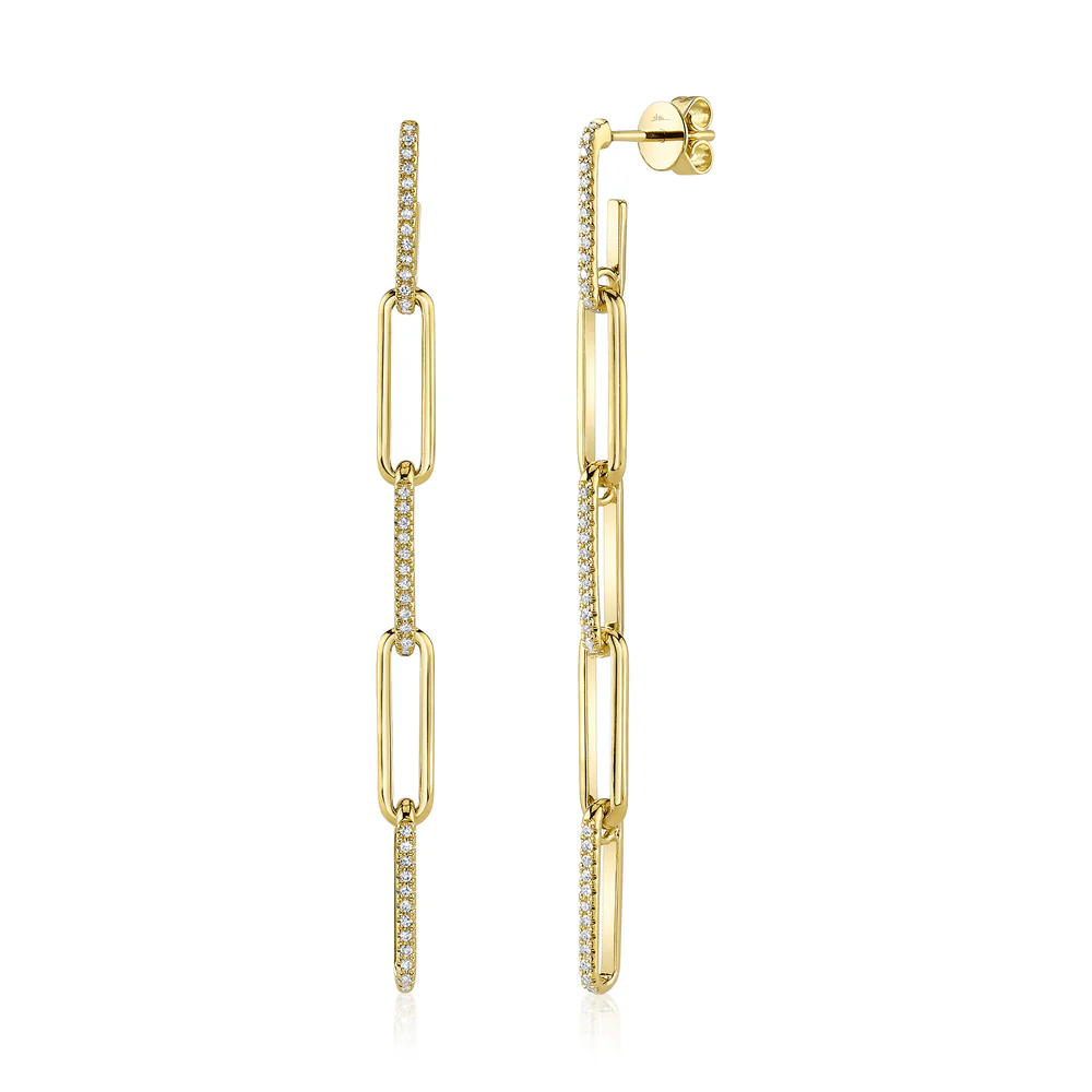 Diamond Paper Clip Earrings Links 14K White Gold Drop Dangle Natural 0.24CT2