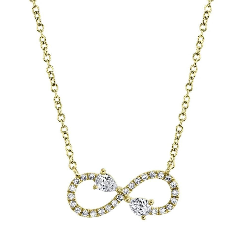 Infinity Diamond Necklace 14K Yellow Gold Pear Cut Natural Certified 0.22 CT0