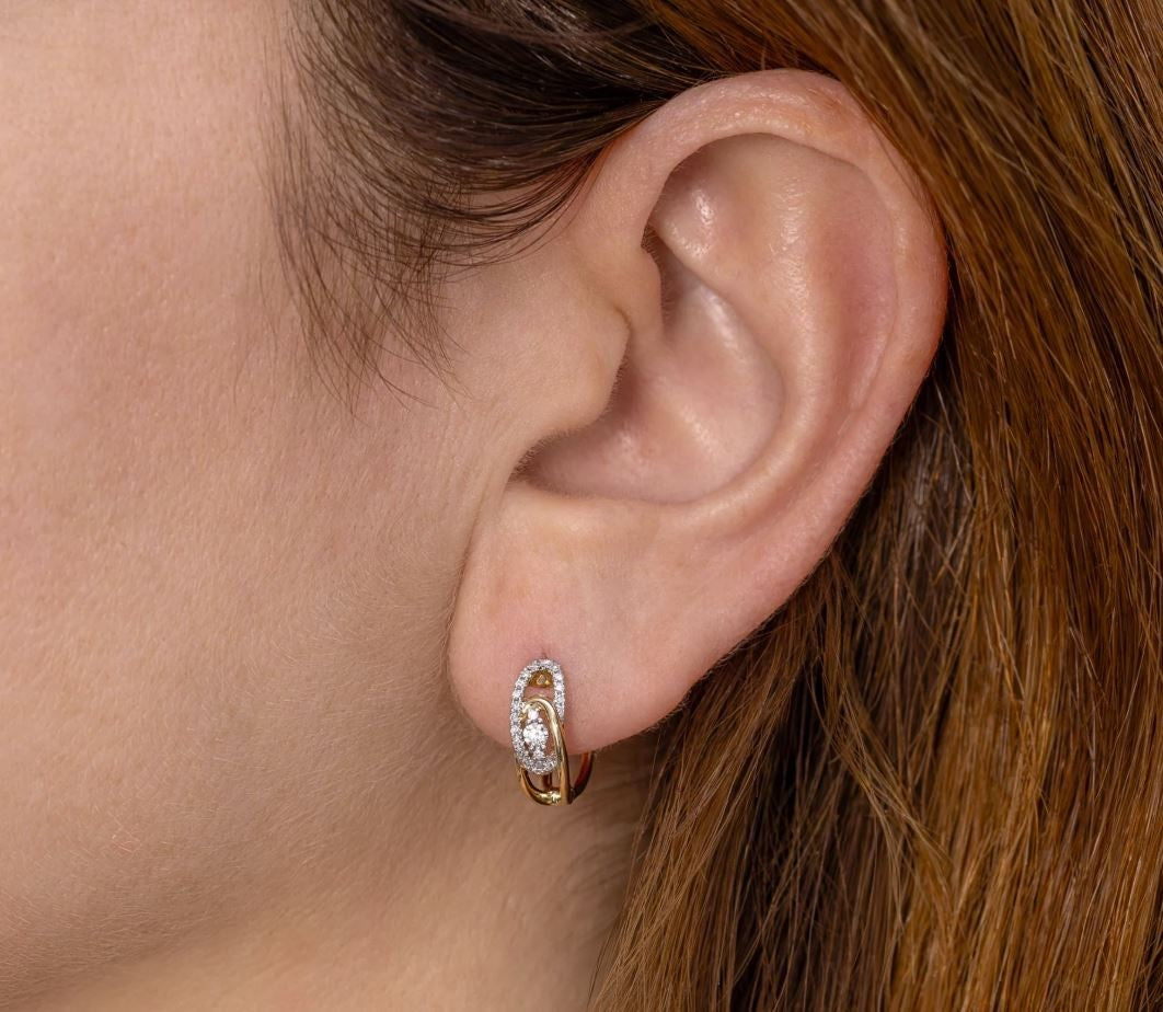 14K Gold Diamond Huggie Hoop Earrings Round Cut Natural 0.22 CT Certified1