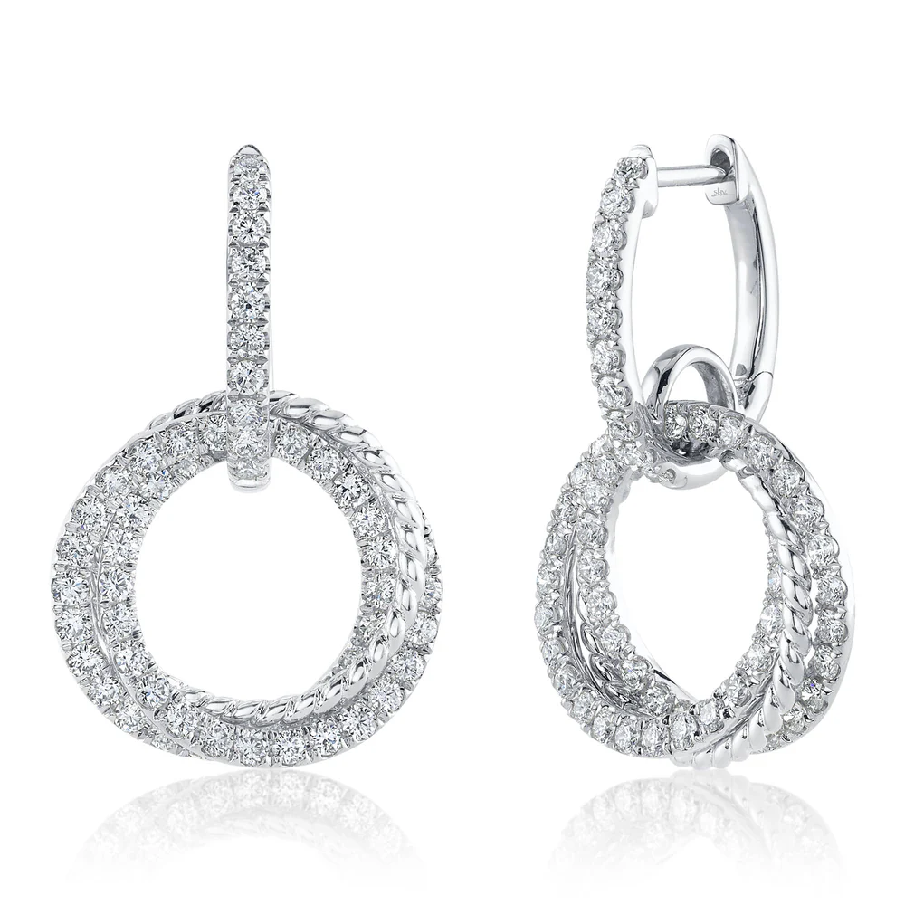 Diamond 3 Circle Drop Dangle Earrings 14K White Gold 2.32 CTW Natural Round Cut0