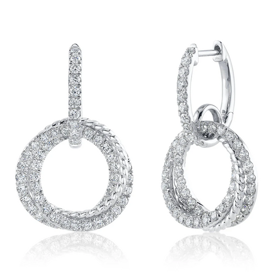 Diamond 3 Circle Drop Dangle Earrings 14K White Gold 2.32 CTW Natural Round Cut0