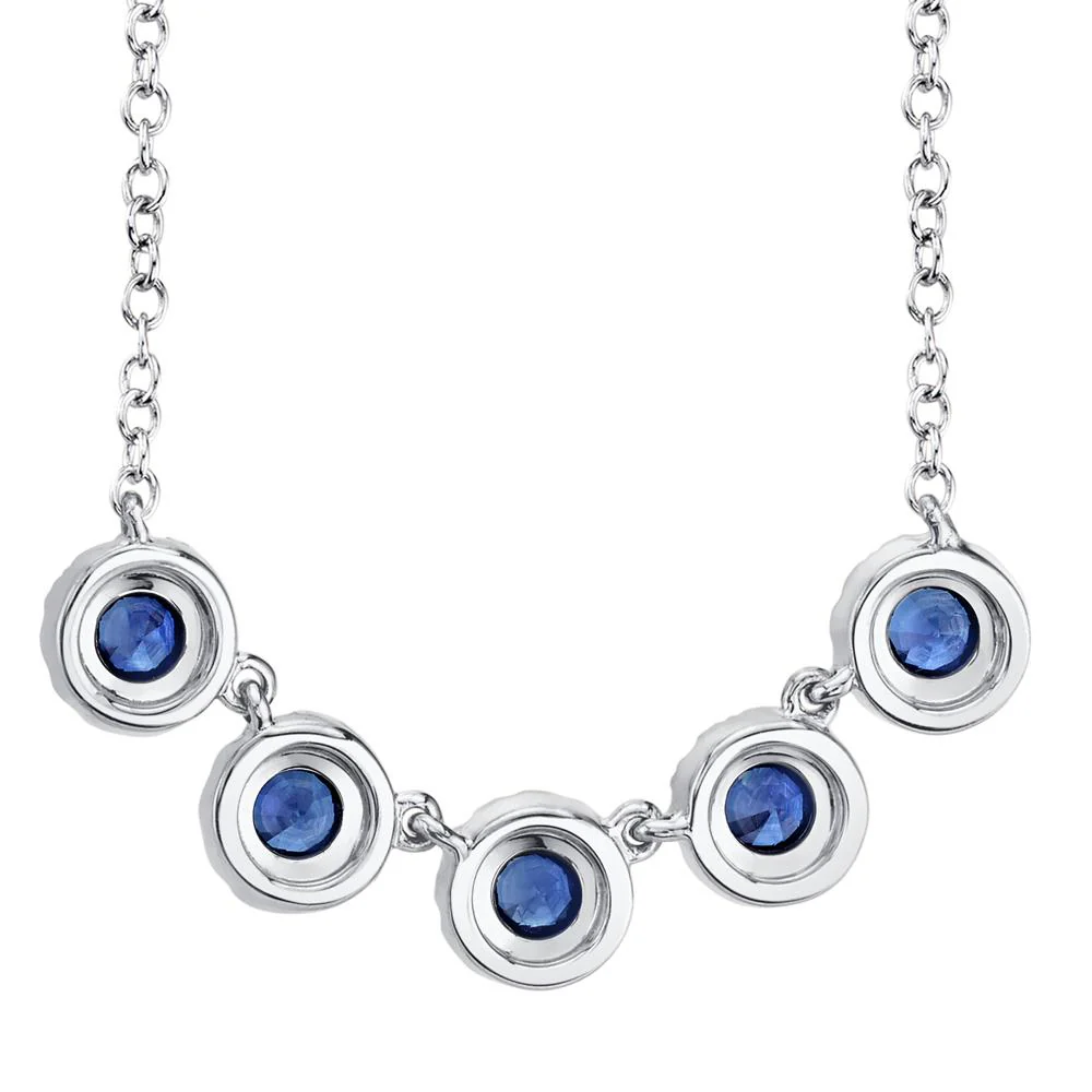 Blue Sapphire Diamond Necklace 14K White Gold 5 Stone Station Pendant 0.65TCW5