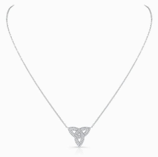 Diamond Trinity Knot Necklace 14K White Gold Certified Natural 0.45 CT2
