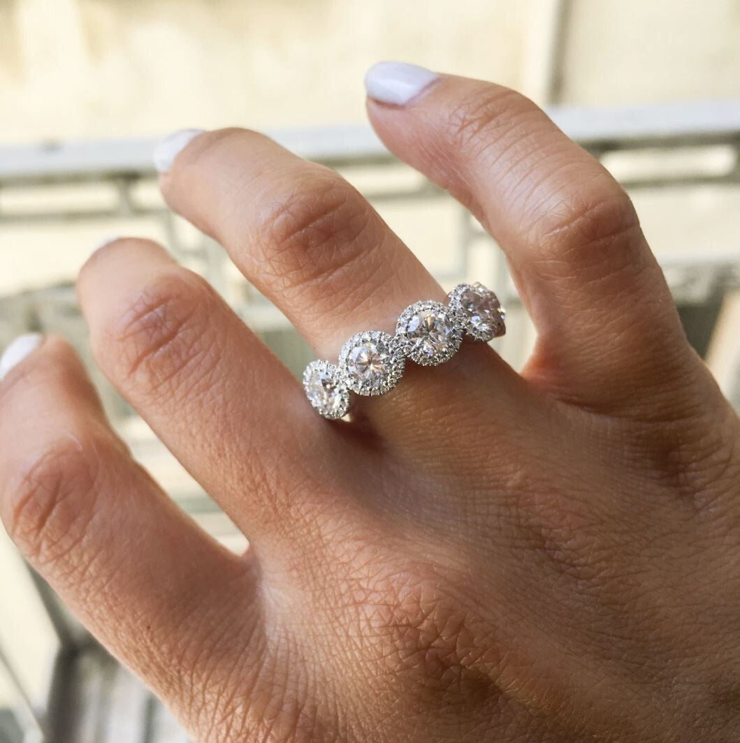 Diamond Engagement Anniversary Ring 14K White Gold Wedding Band 5 Stone 2.28CTW1