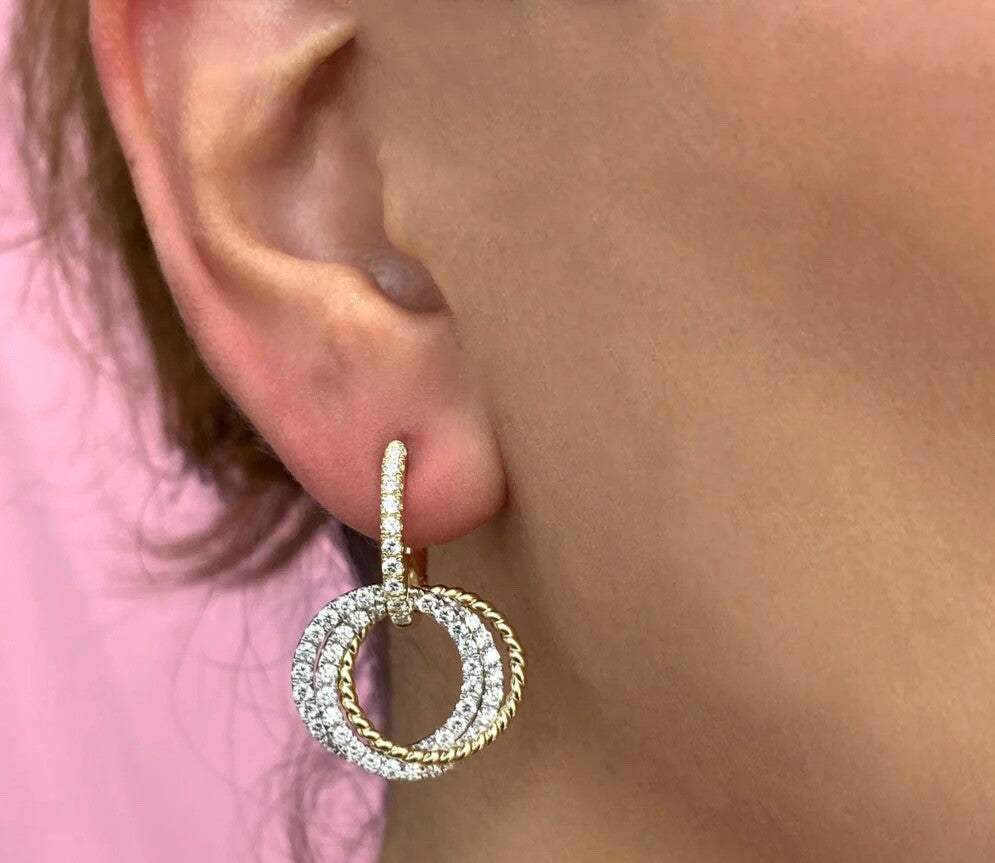 Diamond 3 Circle Drop Dangle Earrings 14K White Gold 2.32 CTW Natural Round Cut1