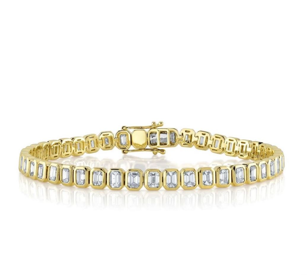 6.60CT Emerald Cut Diamond Tennis Bracelet 14K Yellow Gold Bezel Natural Cert0