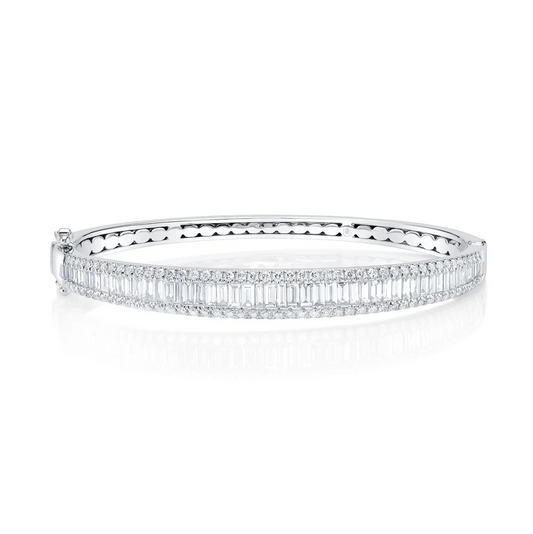 Baguette Diamond Bangle Bracelet 14K White Gold 2.85CT Natural Certified0