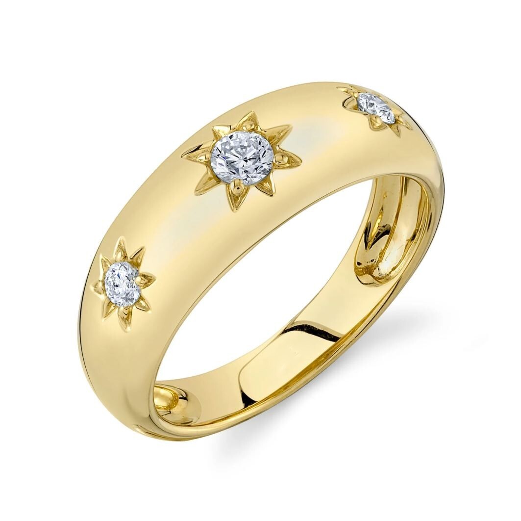 Diamond Star Ring 14K Yellow Gold Band Natural Round Cut 0.22CT0