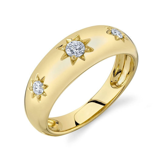 Diamond Star Ring 14K Yellow Gold Band Natural Round Cut 0.22CT0