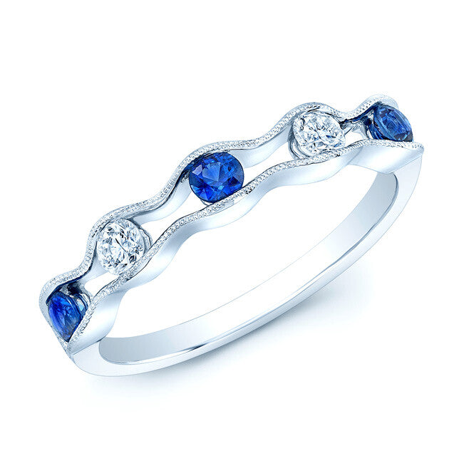 Sapphire Diamond Scallop Ring 14k White Gold Floating Band Wedding Anniversary1