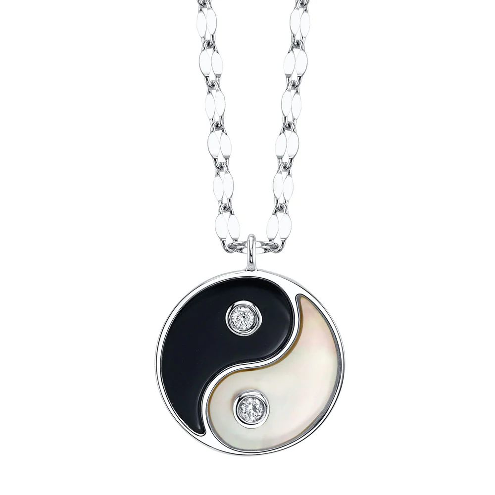 Diamond Yin Yang Necklace 14K Gold Mother of Pearl Black Onyx 1.40CTW Natural2