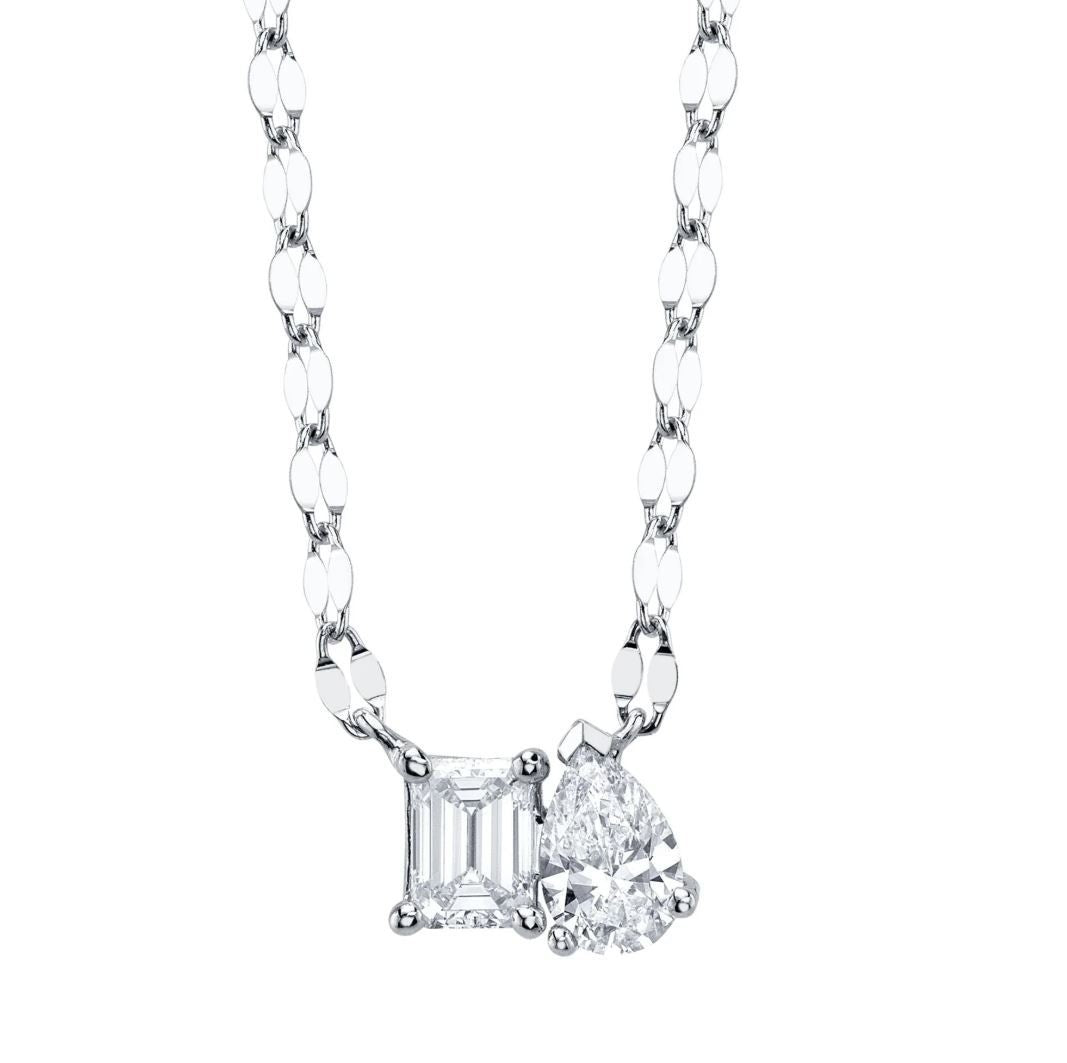 Diamond Emerald Pear Cut Pendant Necklace 14K White Gold Certified Natural0