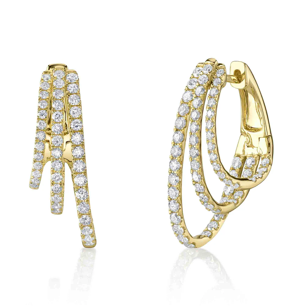 Diamond 3 Hoop Oval Earrings 14K White Gold Natural 1.58 CT Three Rows3