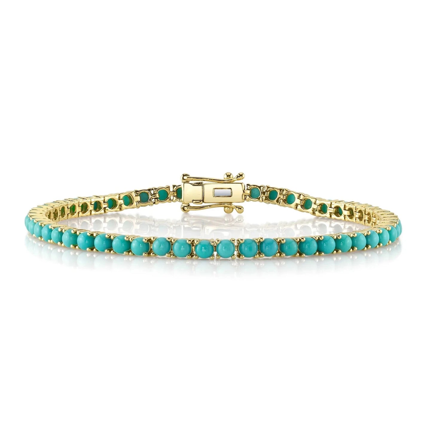 14K Gold Turquoise Tennis Bracelet 7.30 CTW Round Cut Womens0