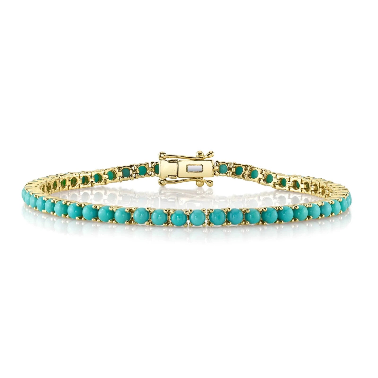 14K Gold Turquoise Tennis Bracelet 7.30 CTW Round Cut Womens0