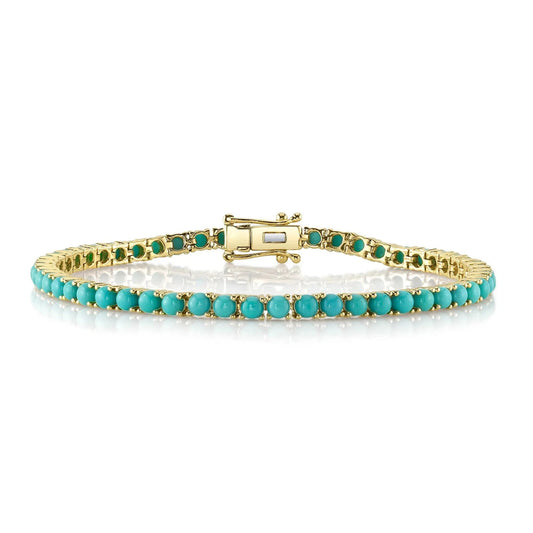 14K Gold Turquoise Tennis Bracelet 7.30 CTW Round Cut Womens0