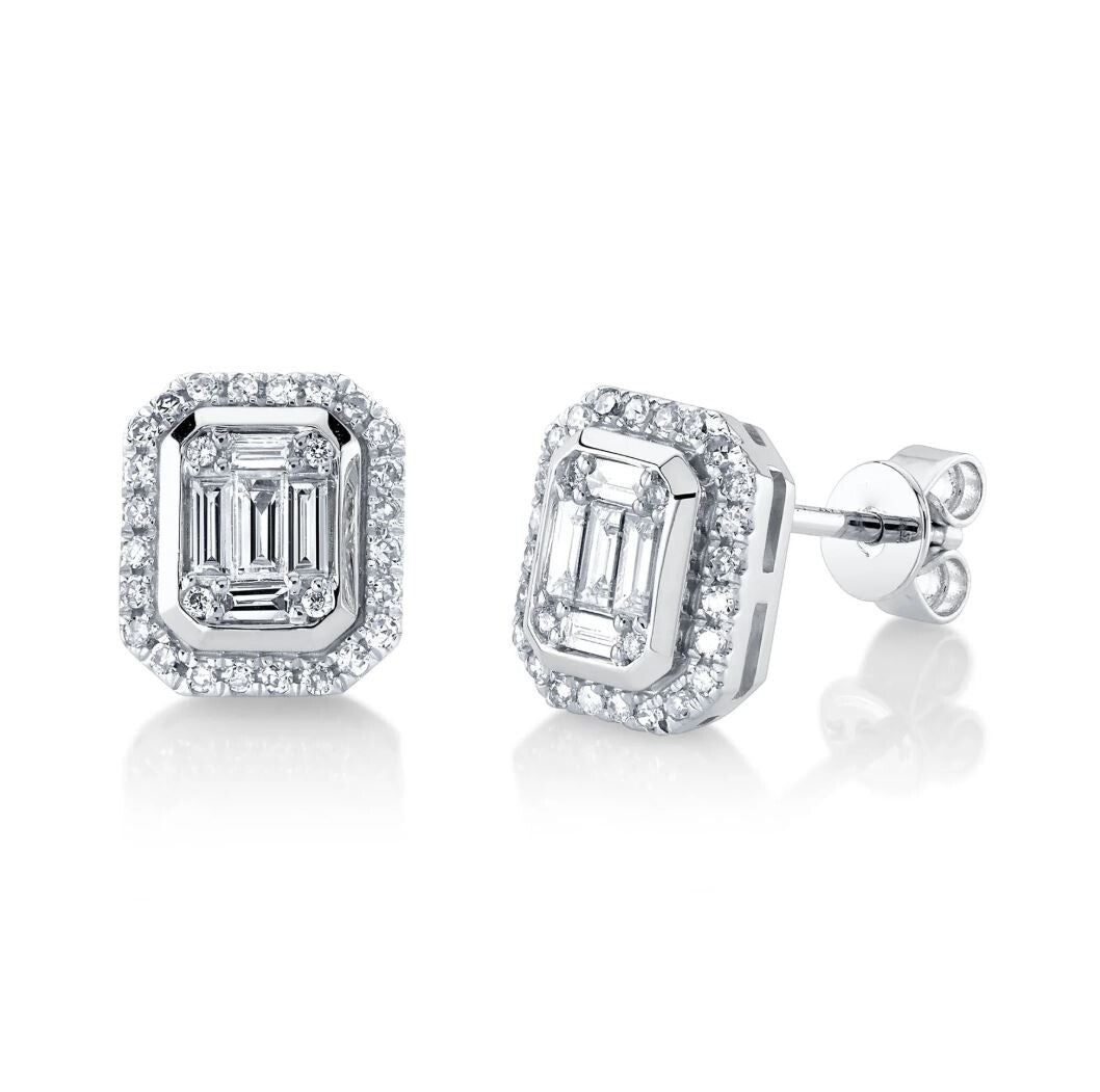 Baguette Diamond Stud Earrings 14K White Gold Natural 0.50CT Octagon Rectangle0