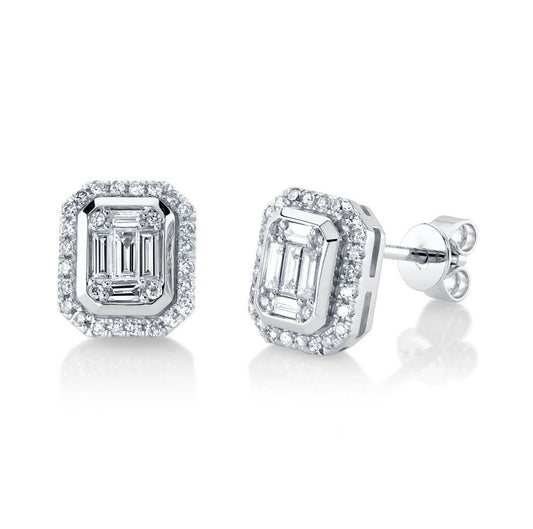 Baguette Diamond Stud Earrings 14K White Gold Natural 0.50CT Octagon Rectangle0