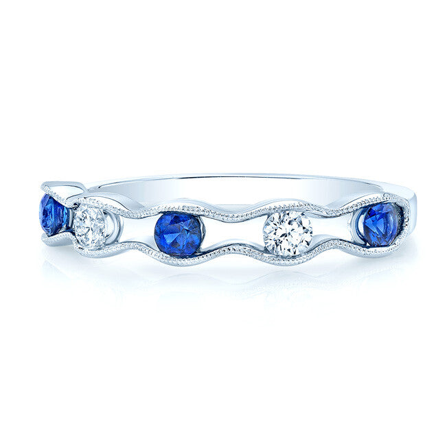 Sapphire Diamond Scallop Ring 14k White Gold Floating Band Wedding Anniversary0