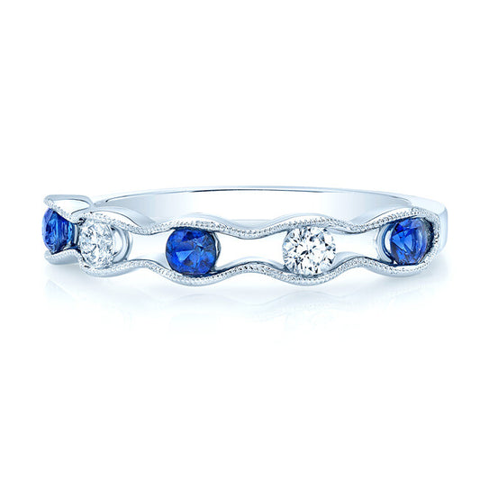 Sapphire Diamond Scallop Ring 14k White Gold Floating Band Wedding Anniversary0