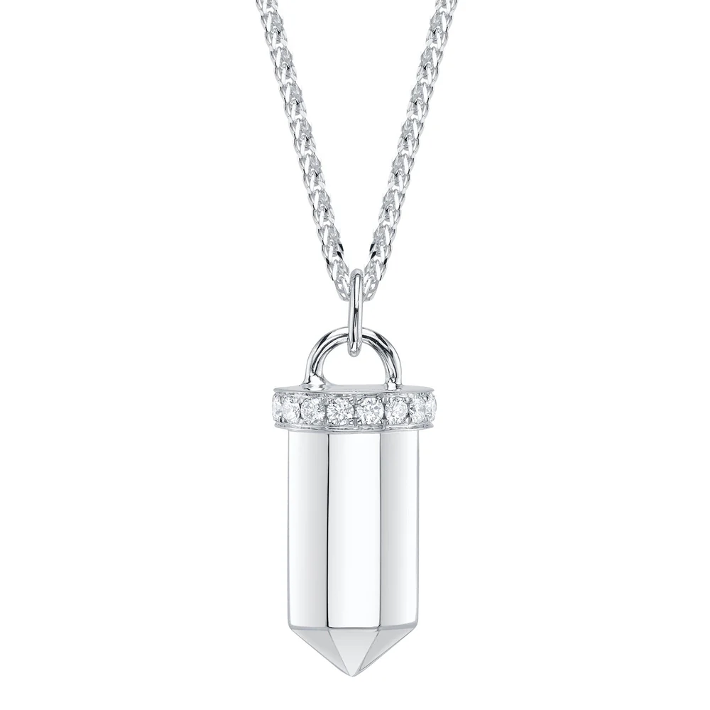 Diamond Pendulum Pendant Necklace 14K White Gold Natural 0.24 CT0