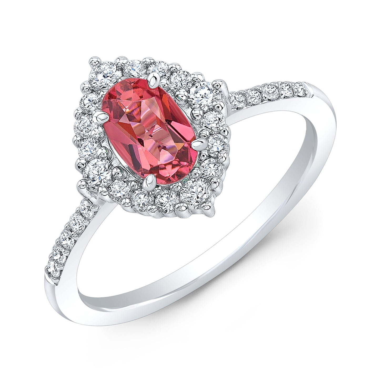 Pink Tourmaline Diamond Oval Ring 14K White Gold 0.83CTW Engagement Natural1