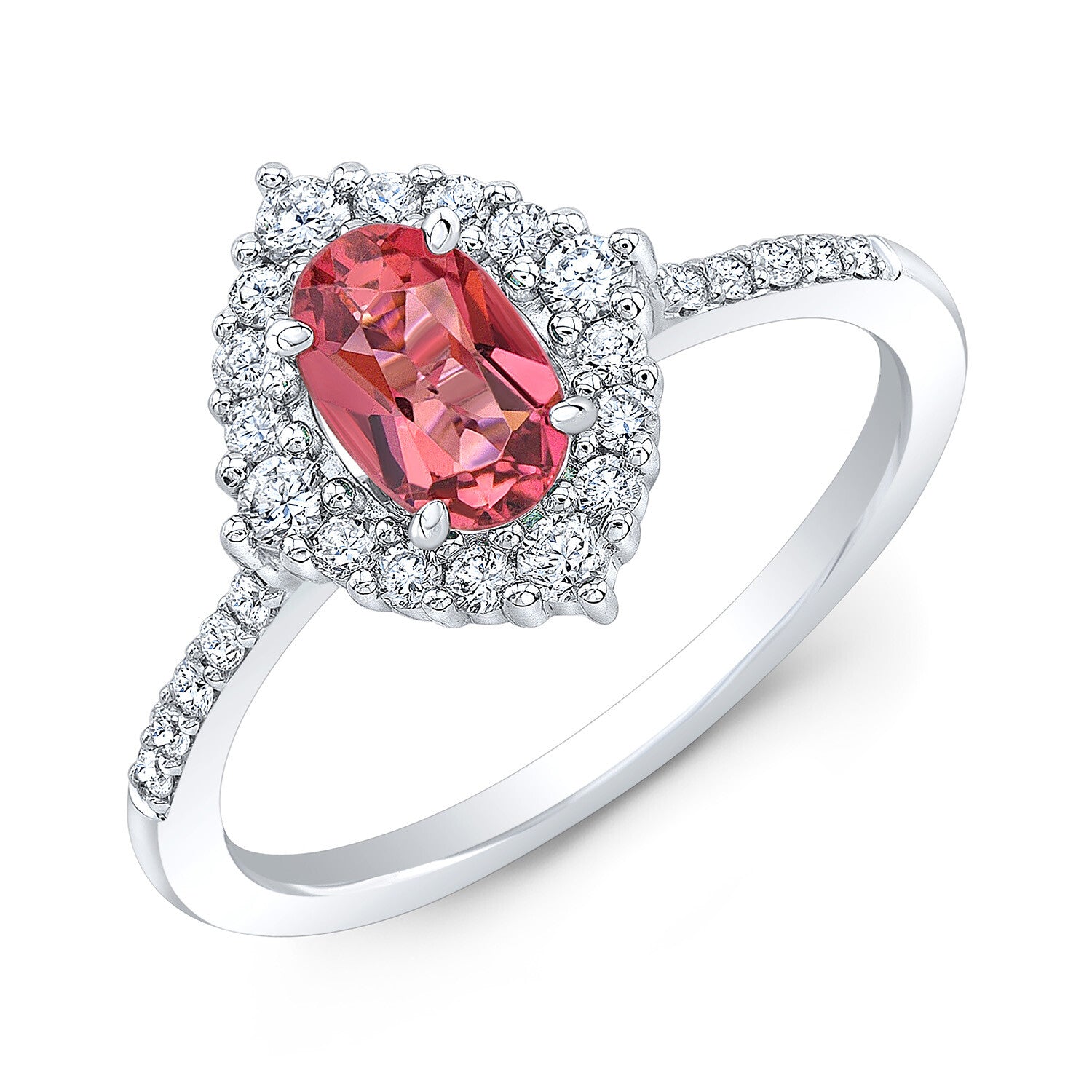 Pink Tourmaline Diamond Oval Ring 14K White Gold 0.83CTW Engagement Natural1