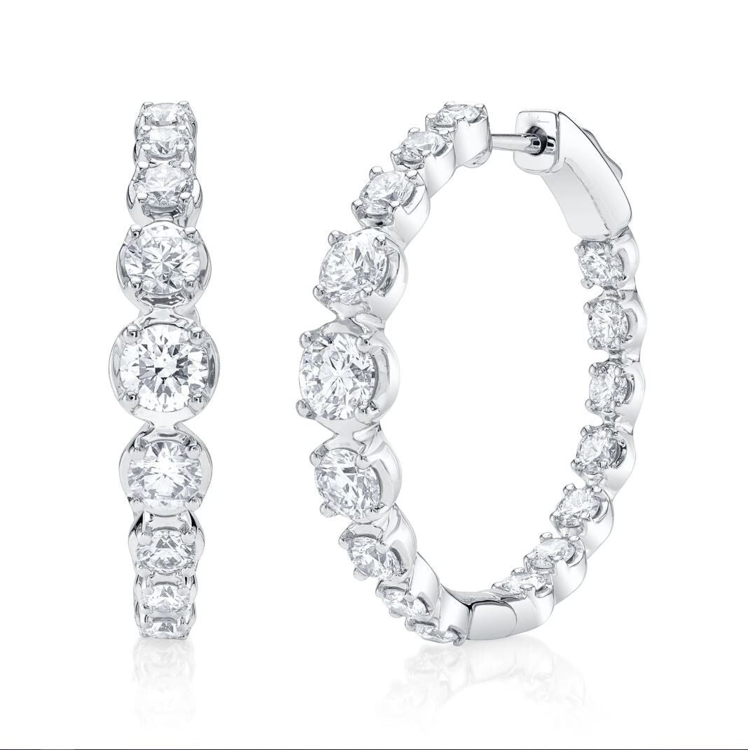 Diamond Hoop Earrings 14K White Gold Inside 3.62CT Natural Crown Set 1.10 Inch2