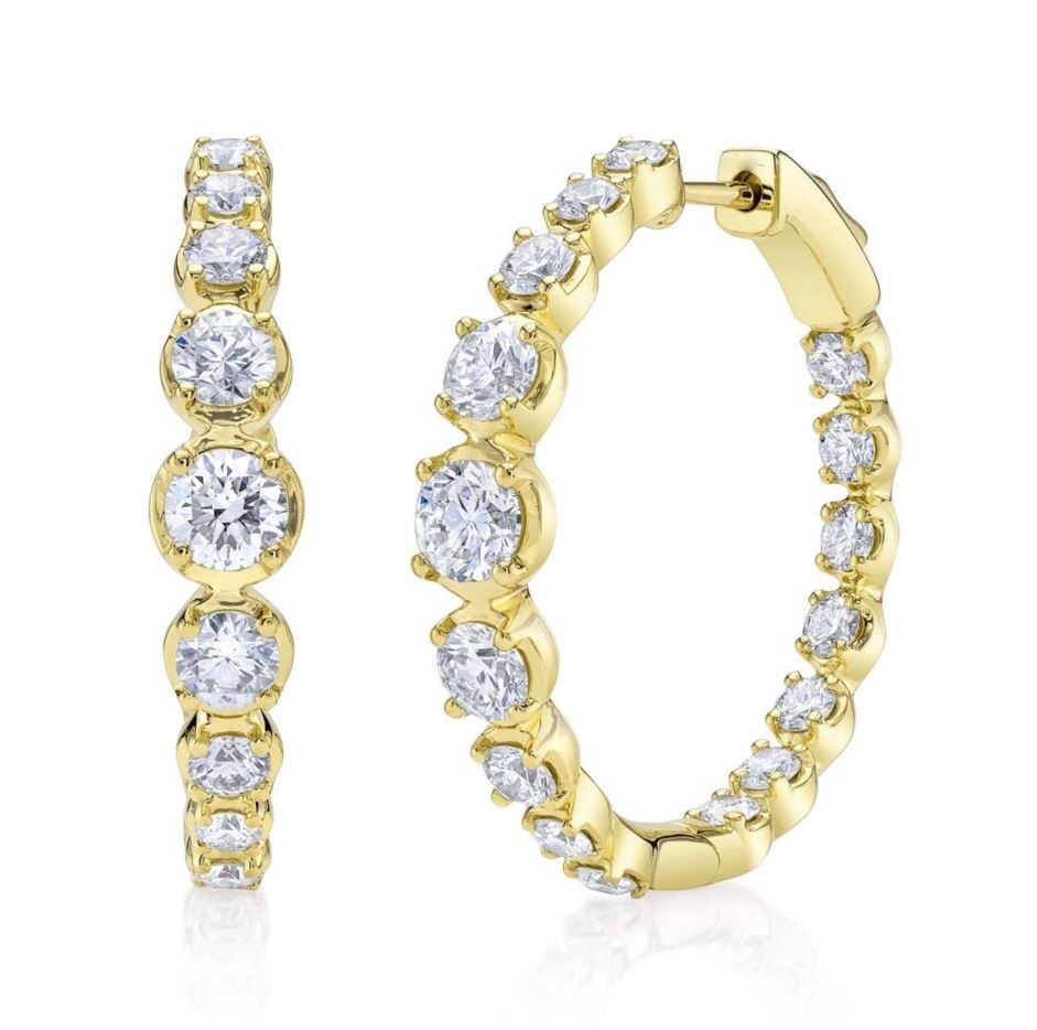Diamond Hoop Earrings 14K Yellow Gold Inside 3.62CT Natural Crown Set 1.10 Inch2