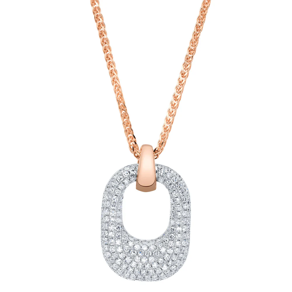 Pave Diamond Pendant Necklace 14K White Gold Natural 0.36CT Chopin Wheat Chain3