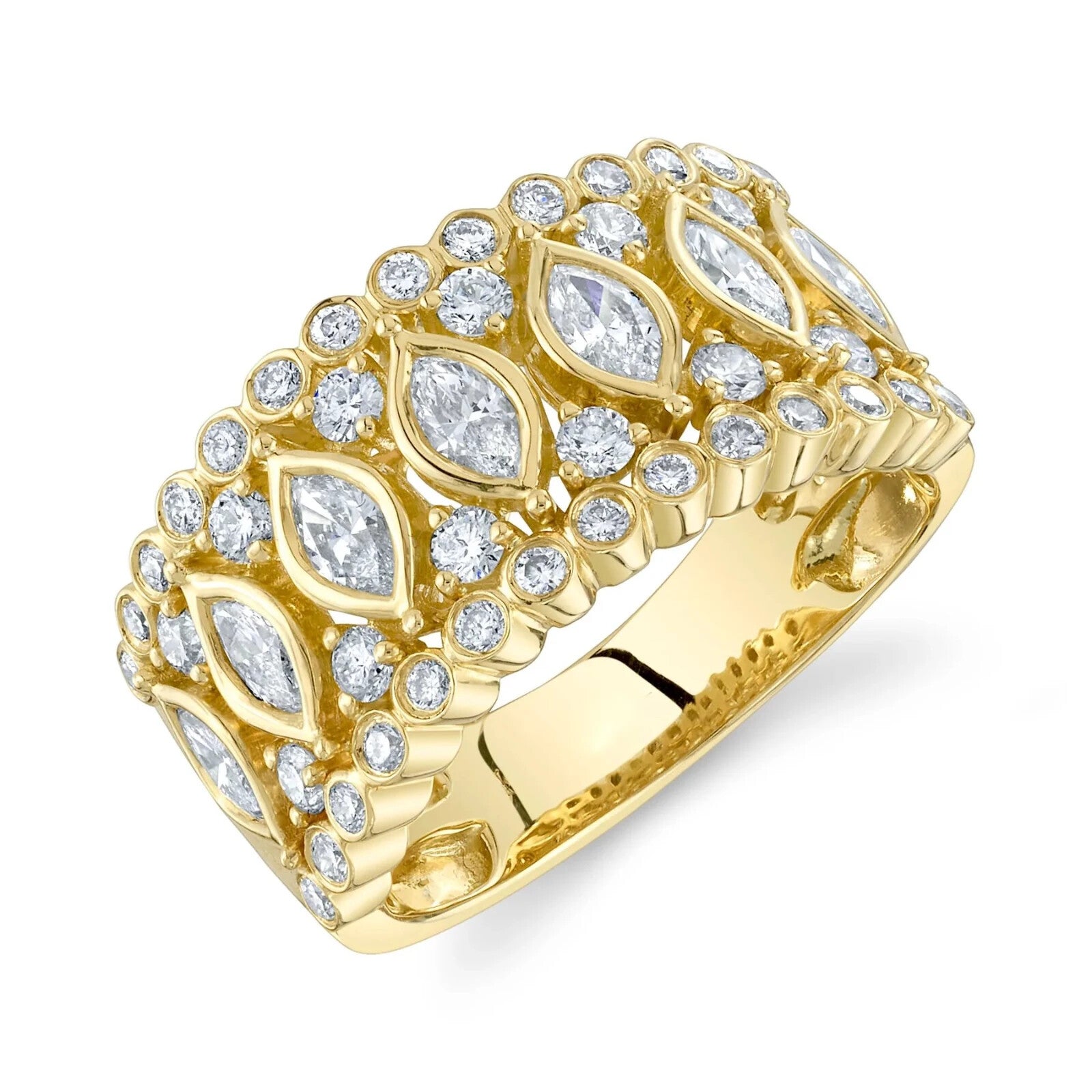 Marquise Diamond Ring 14K White Gold 1.38 CT Natural Cocktail Wide Band2