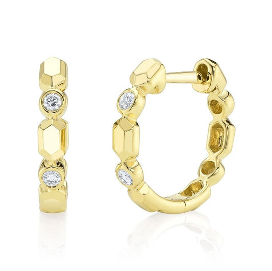 Geo Cut Diamond Huggie Earrings 14K Yellow Gold 0.08 CT Natural0