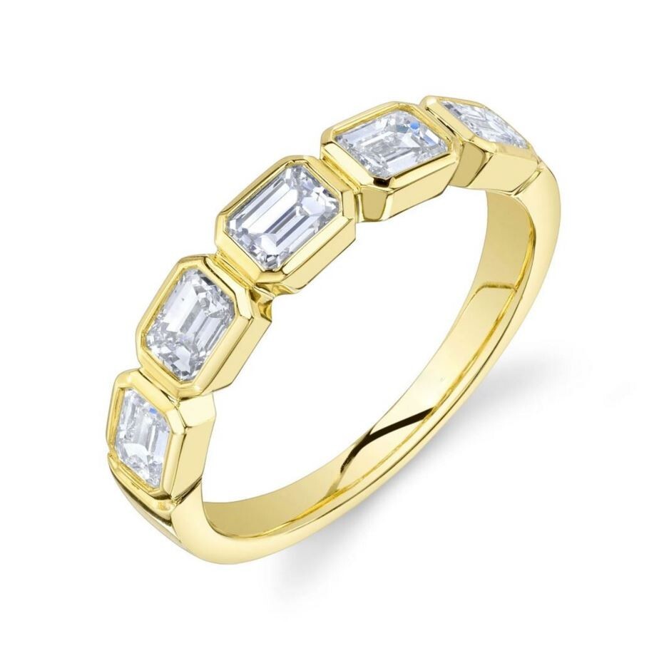 Emerald Cut Diamond Wedding Band Anniversary Ring 14K Yellow Gold 1.50CT Bezel0