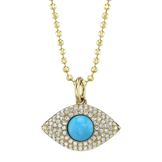 Evil Eye Turquoise Diamond Necklace 14K Yellow Gold All Seeing Charm Pendant0