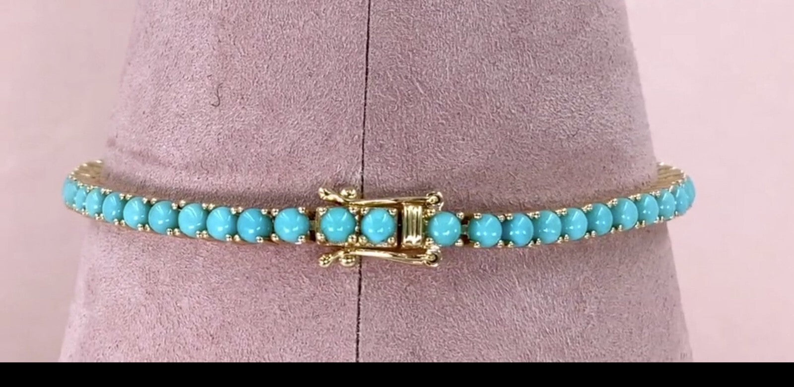 14K Gold Turquoise Tennis Bracelet 7.30 CTW Round Cut Womens3