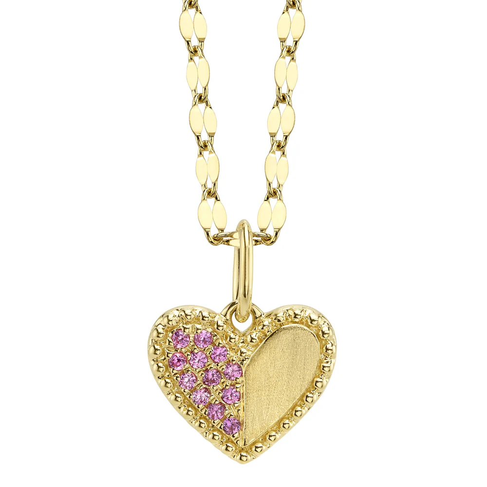 Pink Sapphire Heart Pendant Necklace 14K Rose Gold Matte’ Finish Natural 0.08CT2