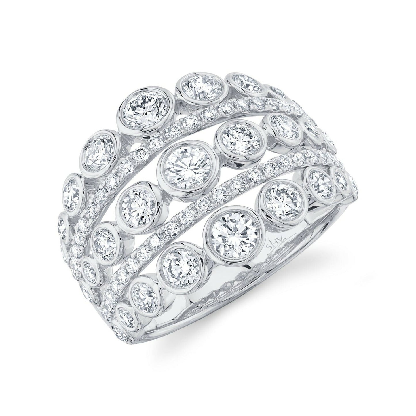 14K White Gold Diamond Bezel Ring Wide Cocktail Natural Round Cut 2.00 CT0
