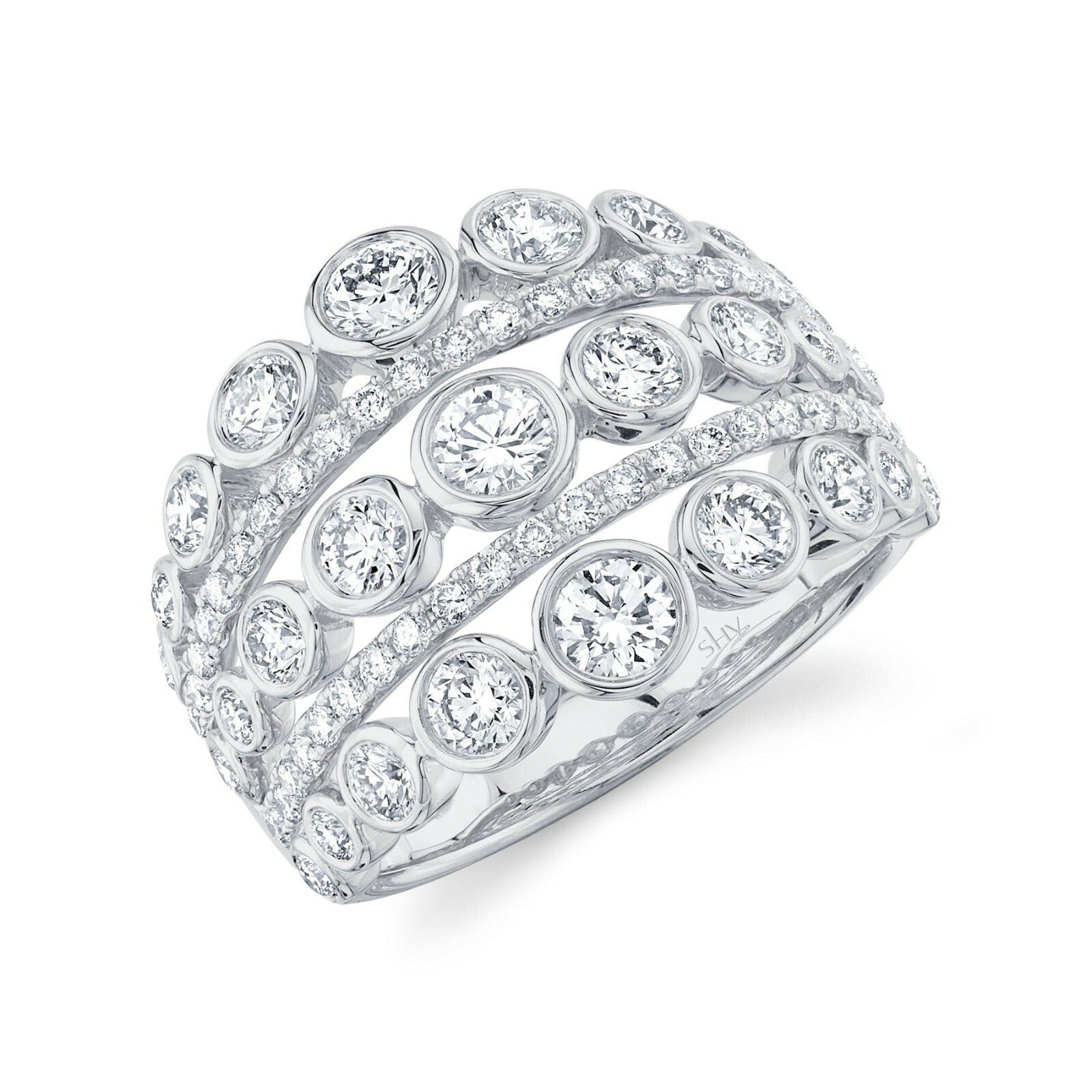 14K White Gold Diamond Bezel Ring Wide Cocktail Natural Round Cut 2.00 CT0