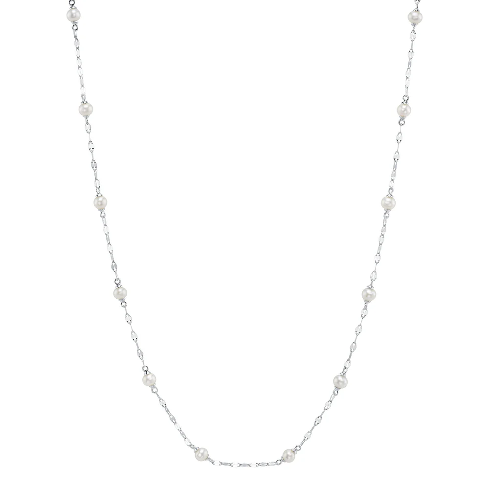 Cultured Pearl Station Necklace 14K White Gold By The Yard Natural Sparkle chain0