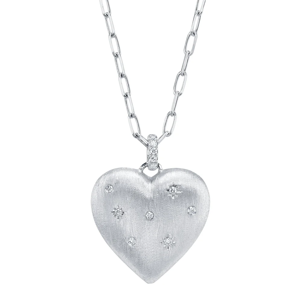 Diamond Heart Star Necklace 14K Rose Gold Matte Puffy Charm Natural 0.10CT3