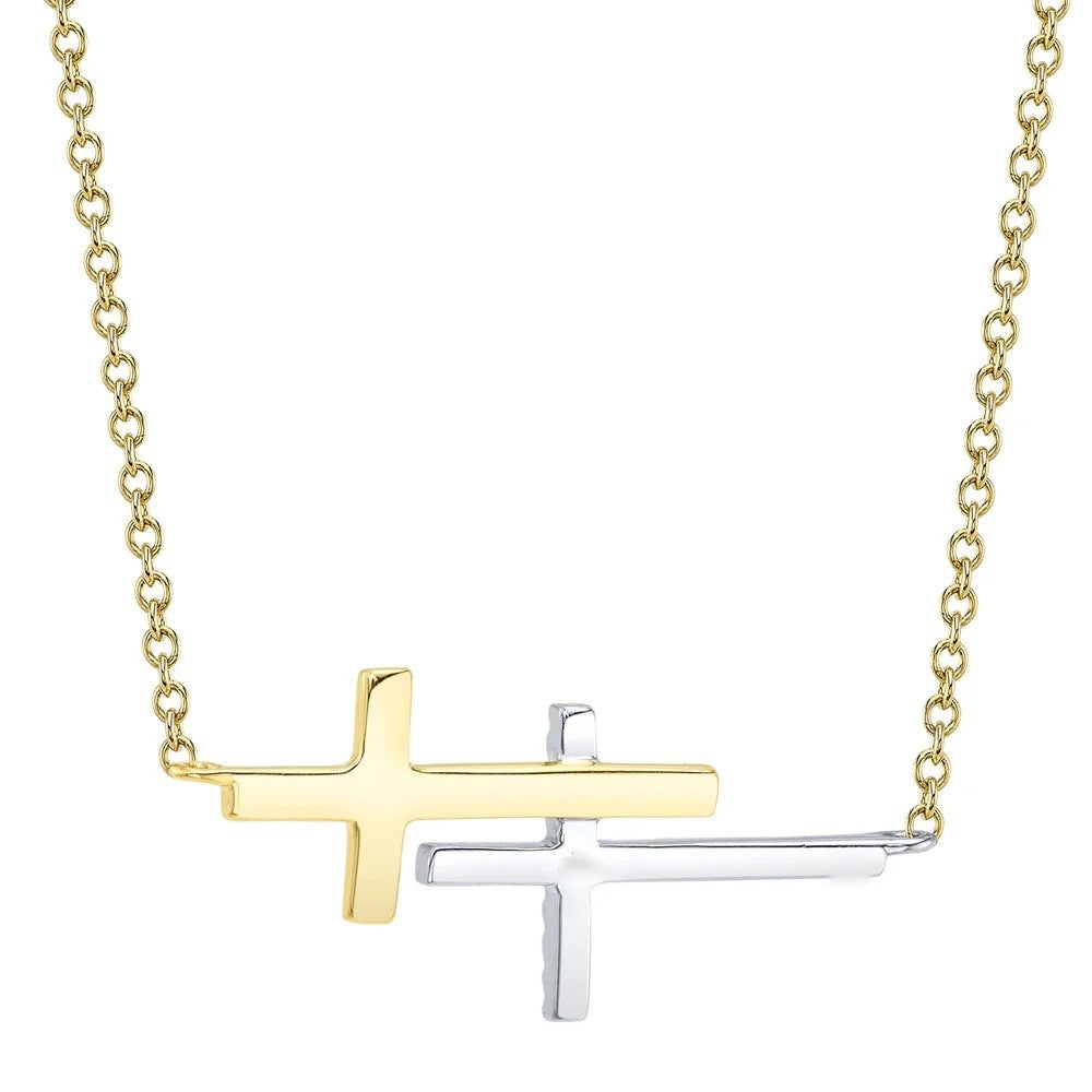 Diamond Cross Sideways Necklace 14K Gold 0.06CT Certified Natural2