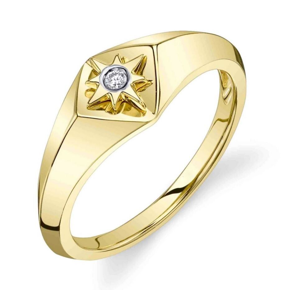 Star Diamond Ring 14K Yellow Gold Nortthstar Cocktail Statement 0.02CT0