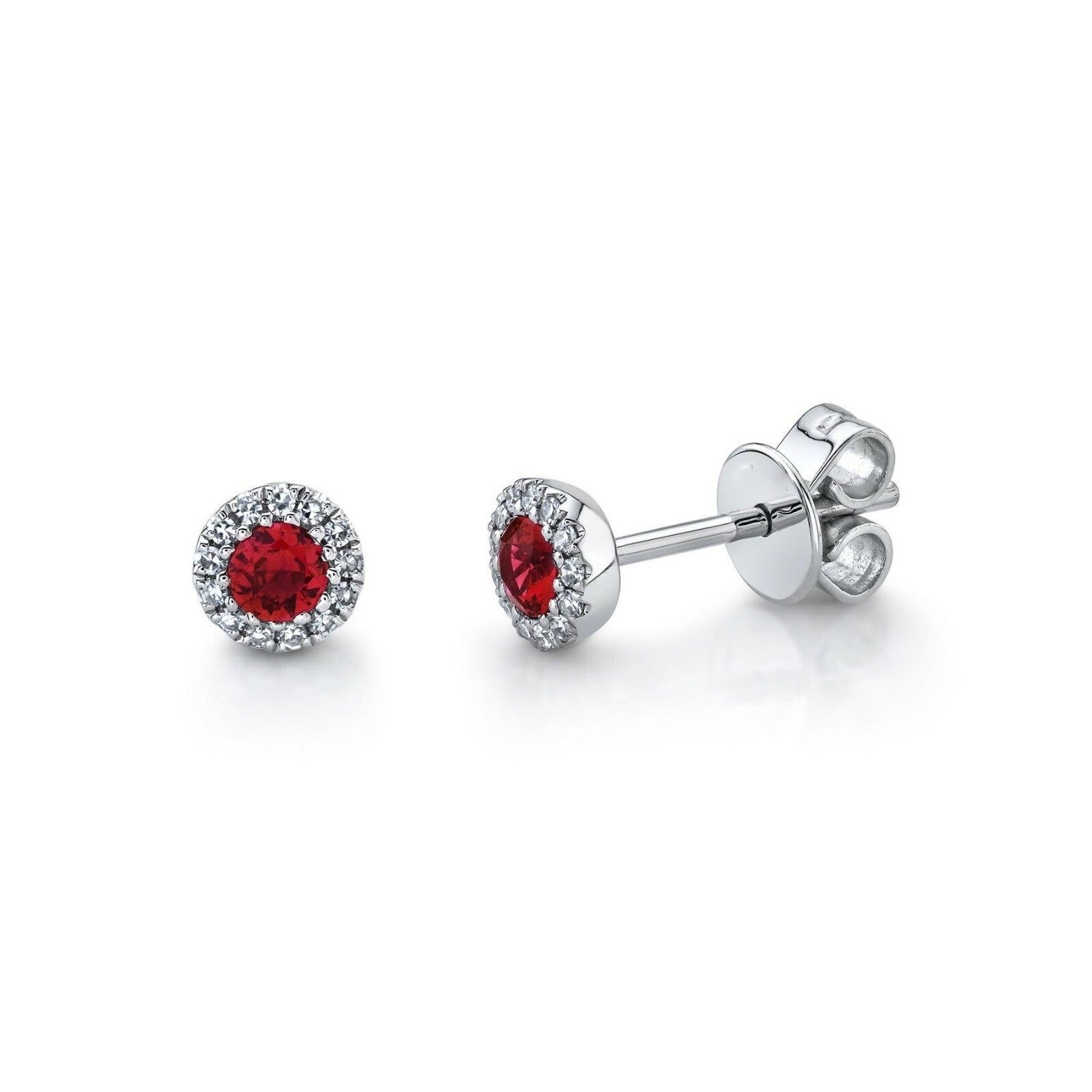 14K Rose Gold Ruby Diamond Stud Earrings Natural Round Halo Solitaire 0.36TCW2